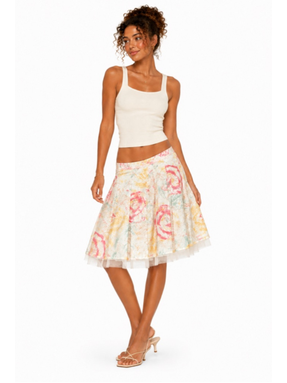 Women's Odille A-Line Skirt Size 2 White Pink Floral